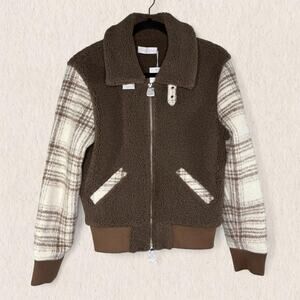 Jonathan Simkhai NWT Sherpa Plaid Bomber Jacket Women's Small $395 retail